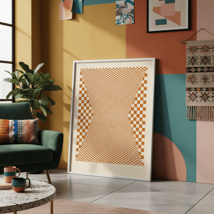 Checkered Orange Tiles wall - art - picture - poster