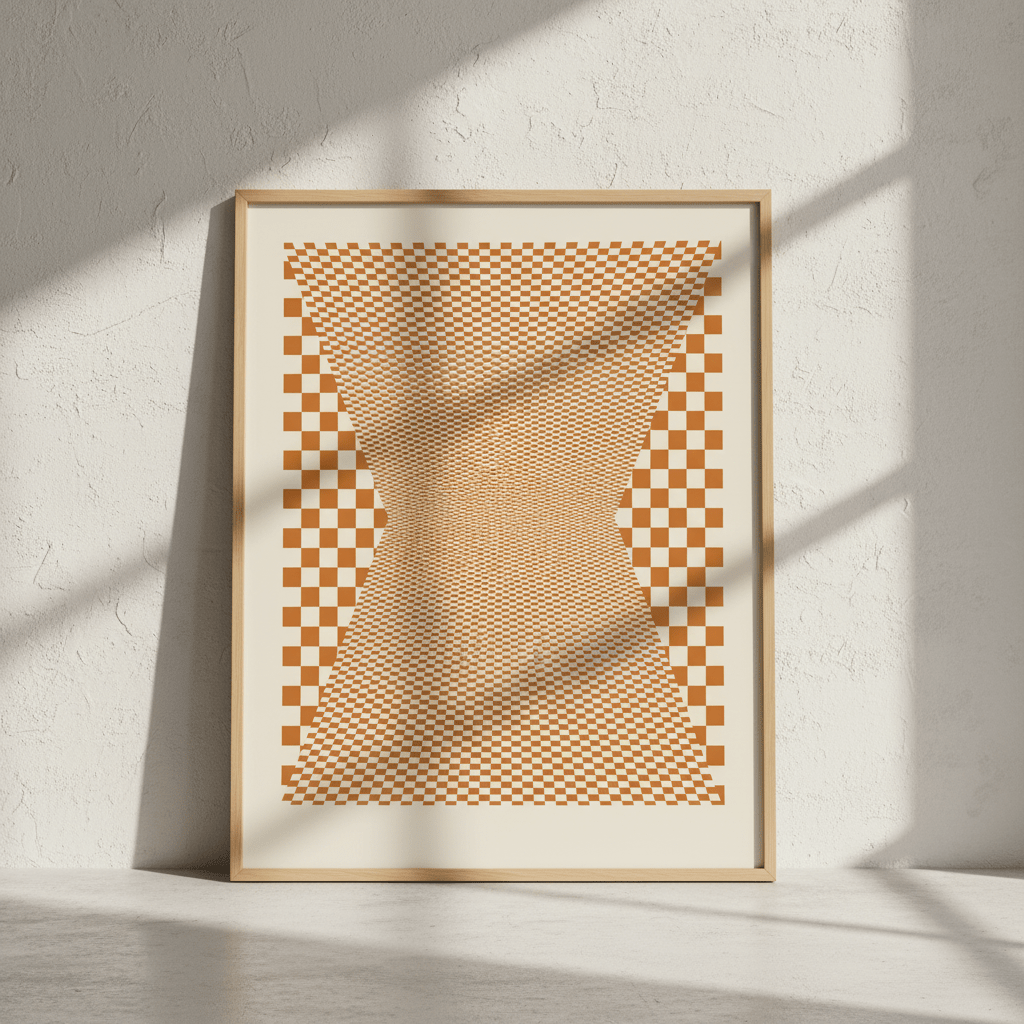 Checkered Orange Tiles wall - art - picture - poster