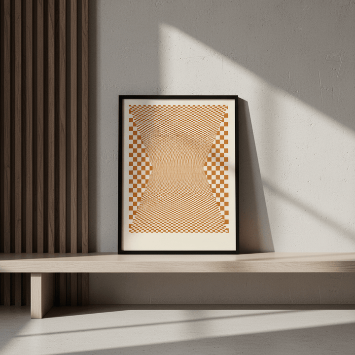 Checkered Orange Tiles wall - art - picture - poster
