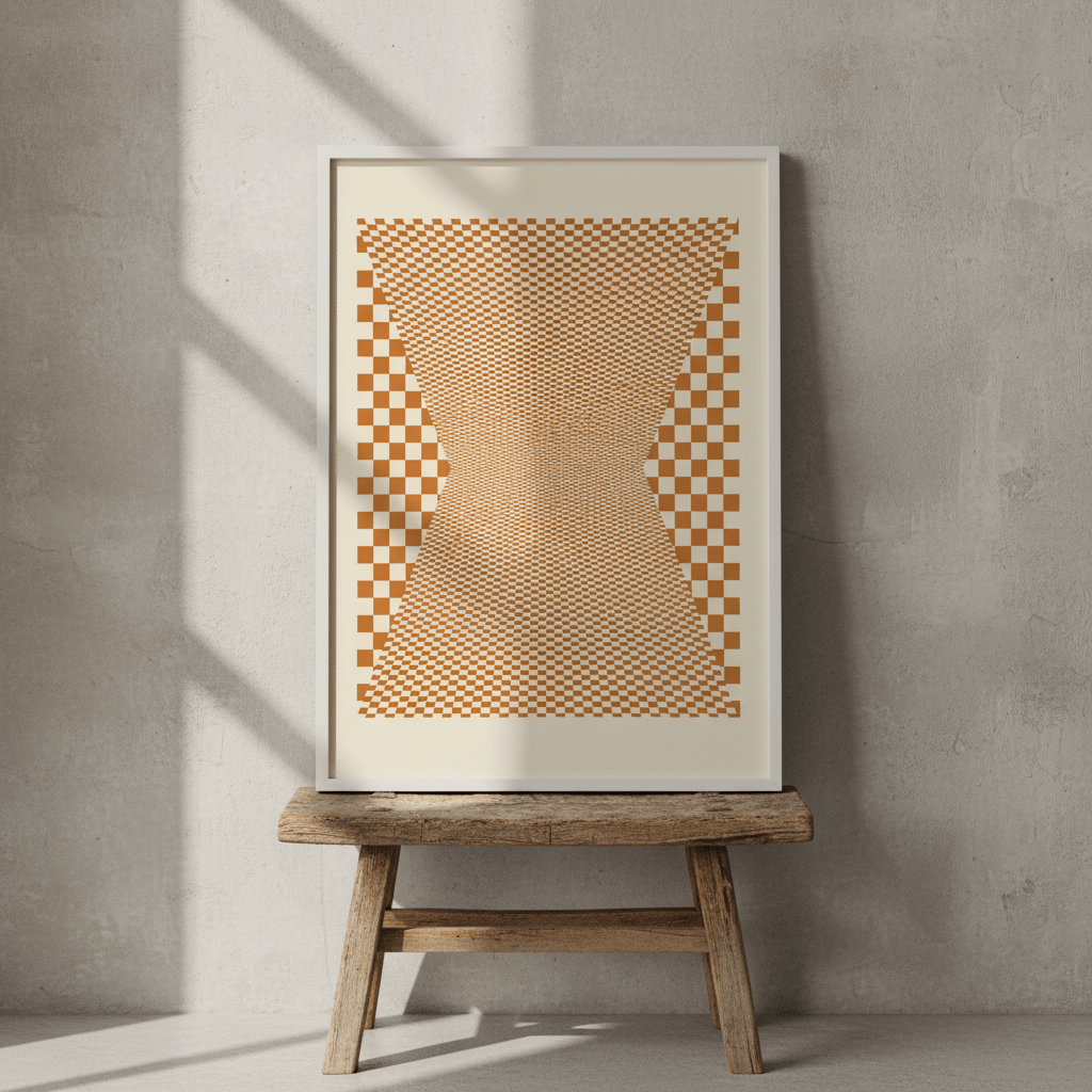 Checkered Orange Tiles wall - art - picture - poster