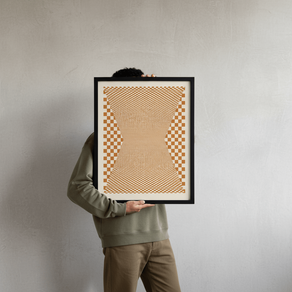 Checkered Orange Tiles wall - art - picture - poster