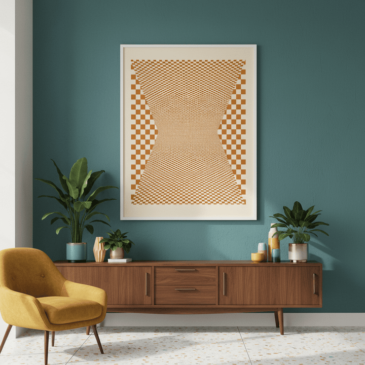 Checkered Orange Tiles wall - art - picture - poster