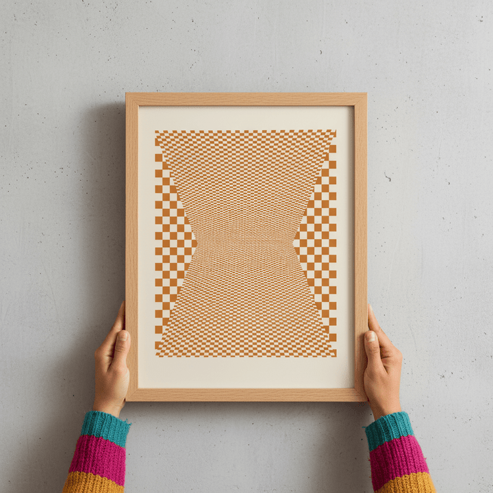 Checkered Orange Tiles wall - art - picture - poster