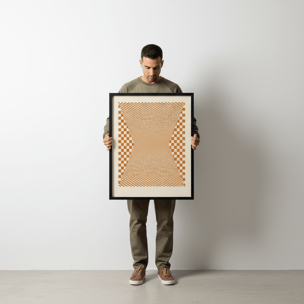 Checkered Orange Tiles wall - art - picture - poster