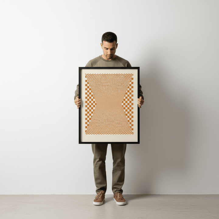 Checkered Orange Tiles wall - art - picture - poster