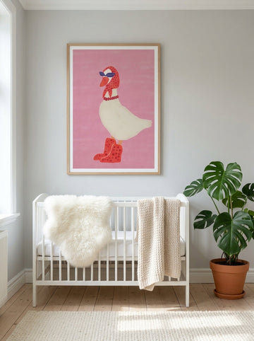 Modern wall art print styled on the wall in a bright Scandinavian nursery