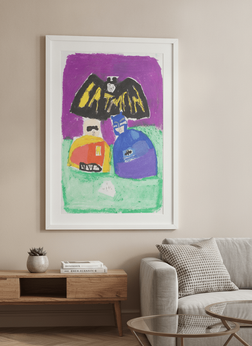 Modern wall art styled above a sofa in a neutral living room