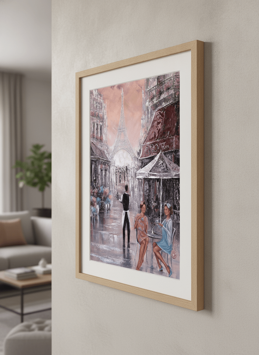 Modern wall art styled above a sofa in a neutral living room