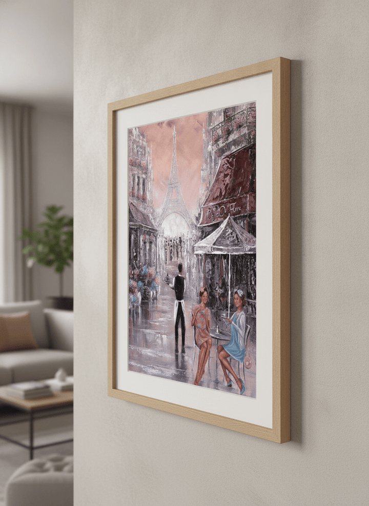 Modern wall art styled above a sofa in a neutral living room