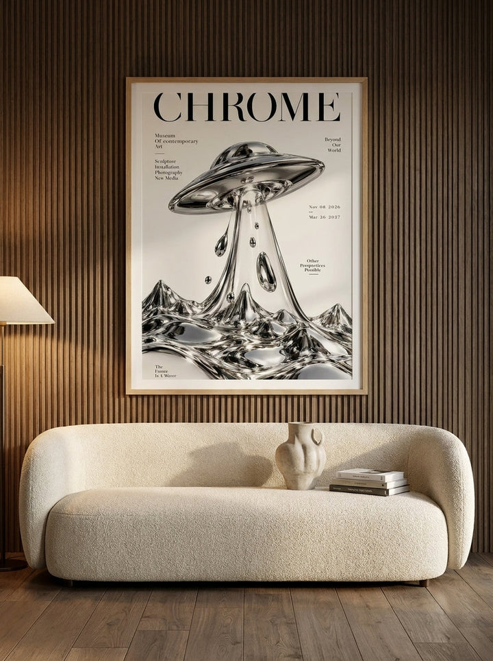 Modern wall art print styled on the wall in a luxe living room
