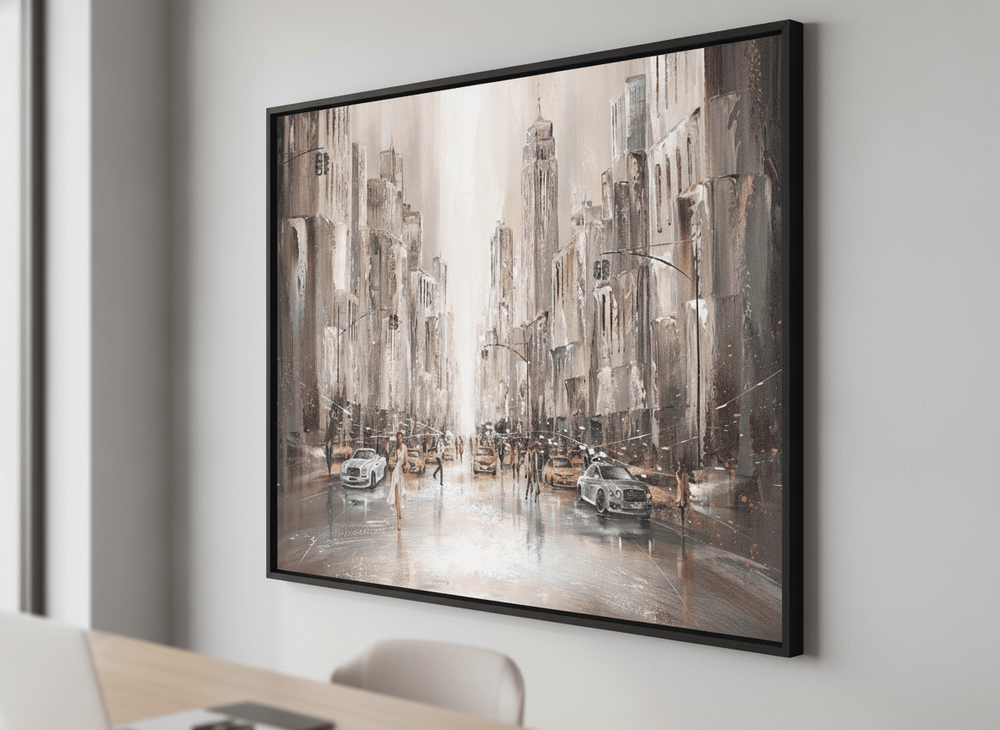 Contemporary wall art featured in a bright modern office workspace