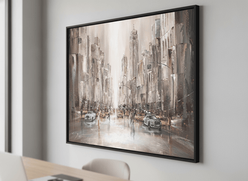 Contemporary wall art featured in a bright modern office workspace