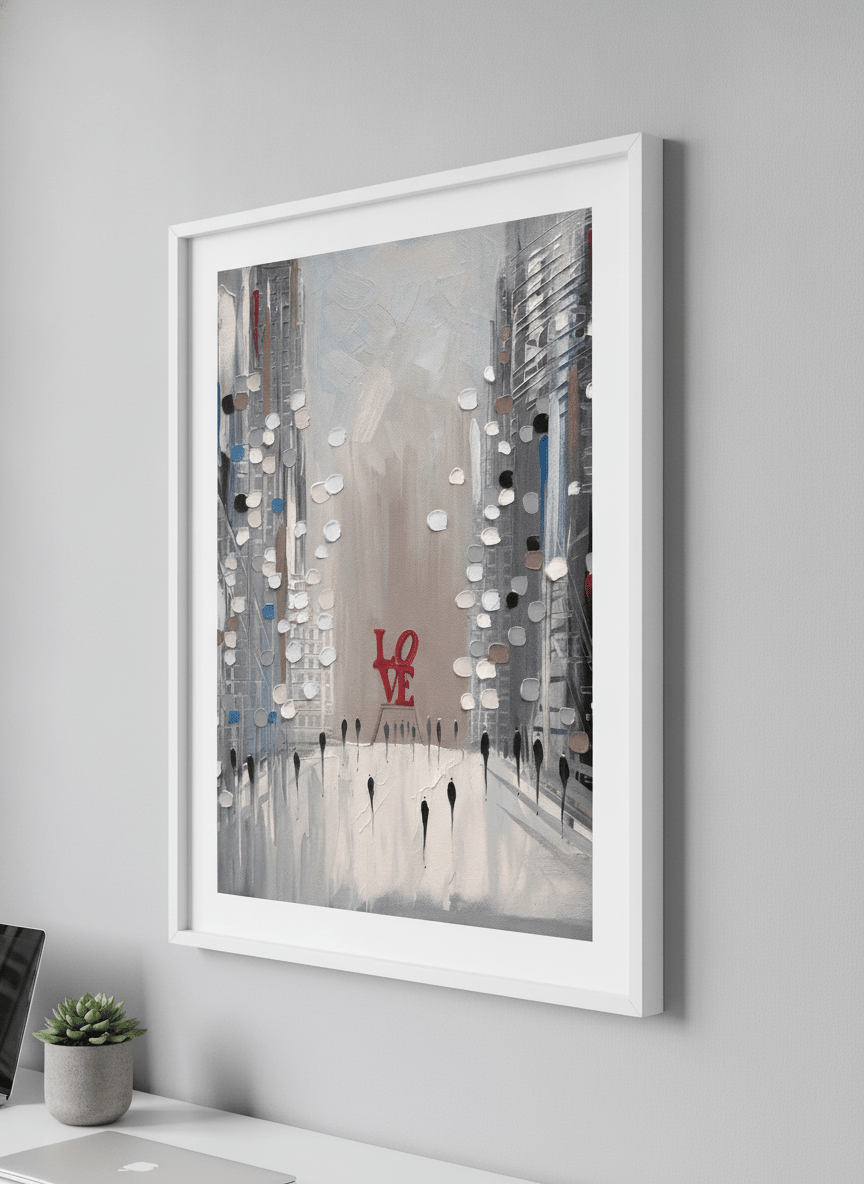 Contemporary wall art featured in a bright modern office workspace
