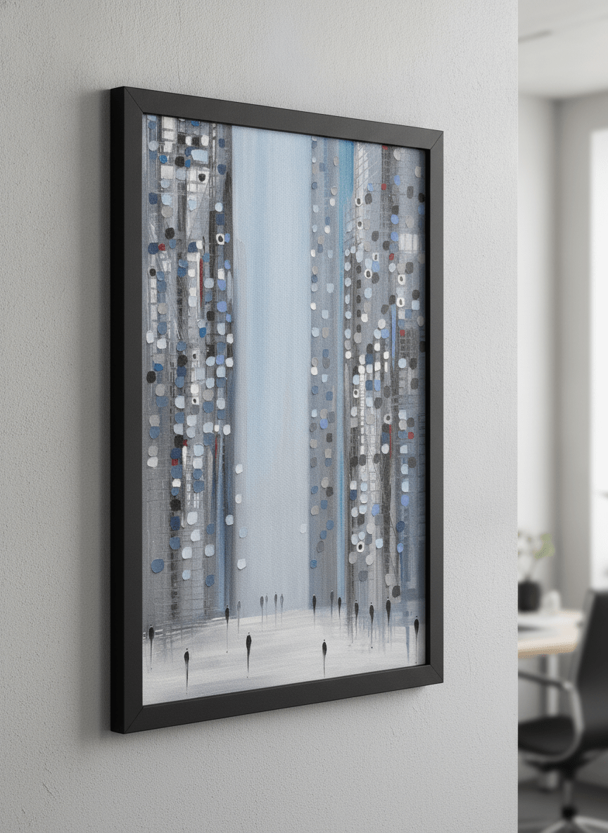 Contemporary wall art featured in a bright modern office workspace
