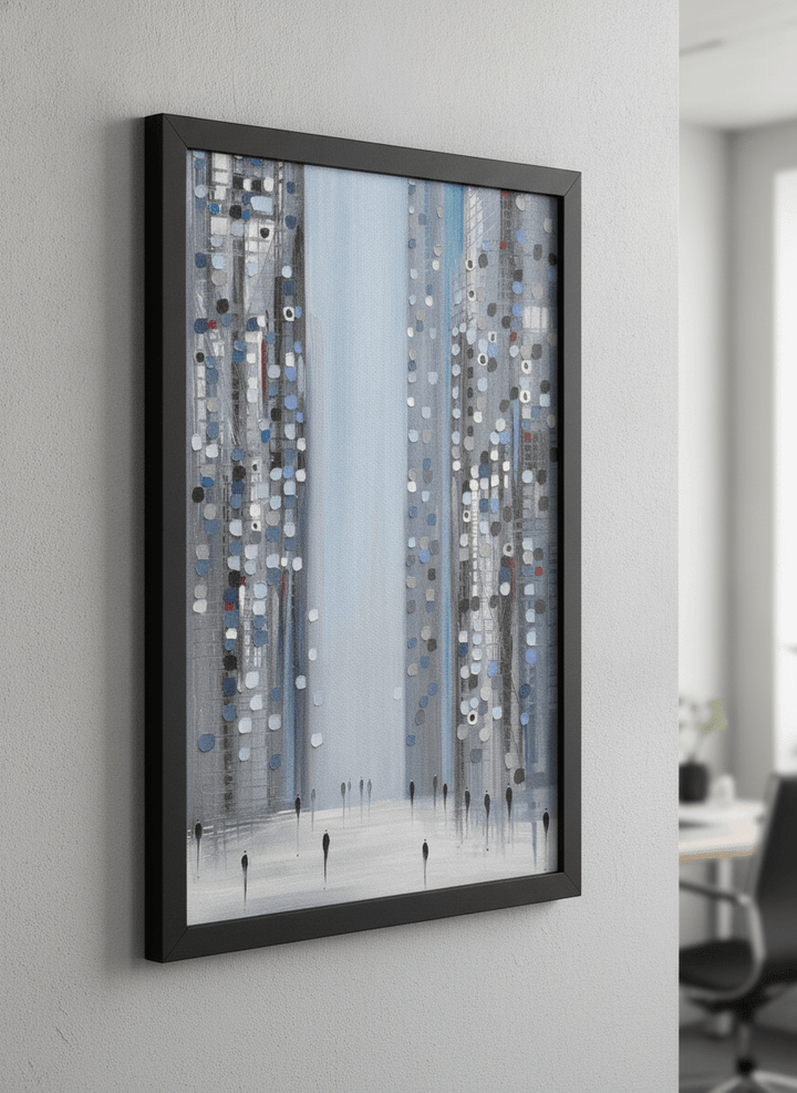 Contemporary wall art featured in a bright modern office workspace