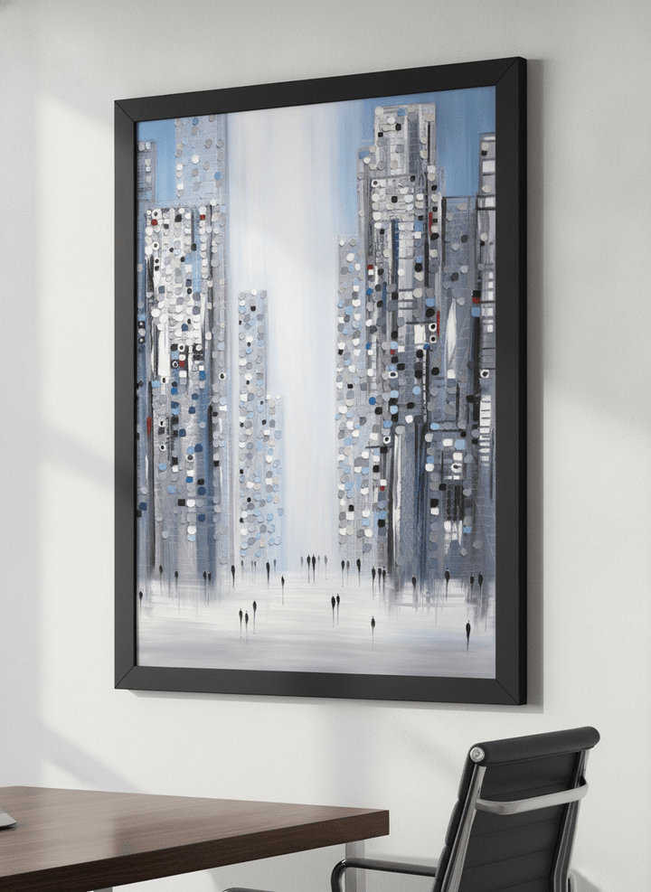 Contemporary wall art featured in a bright modern office workspace