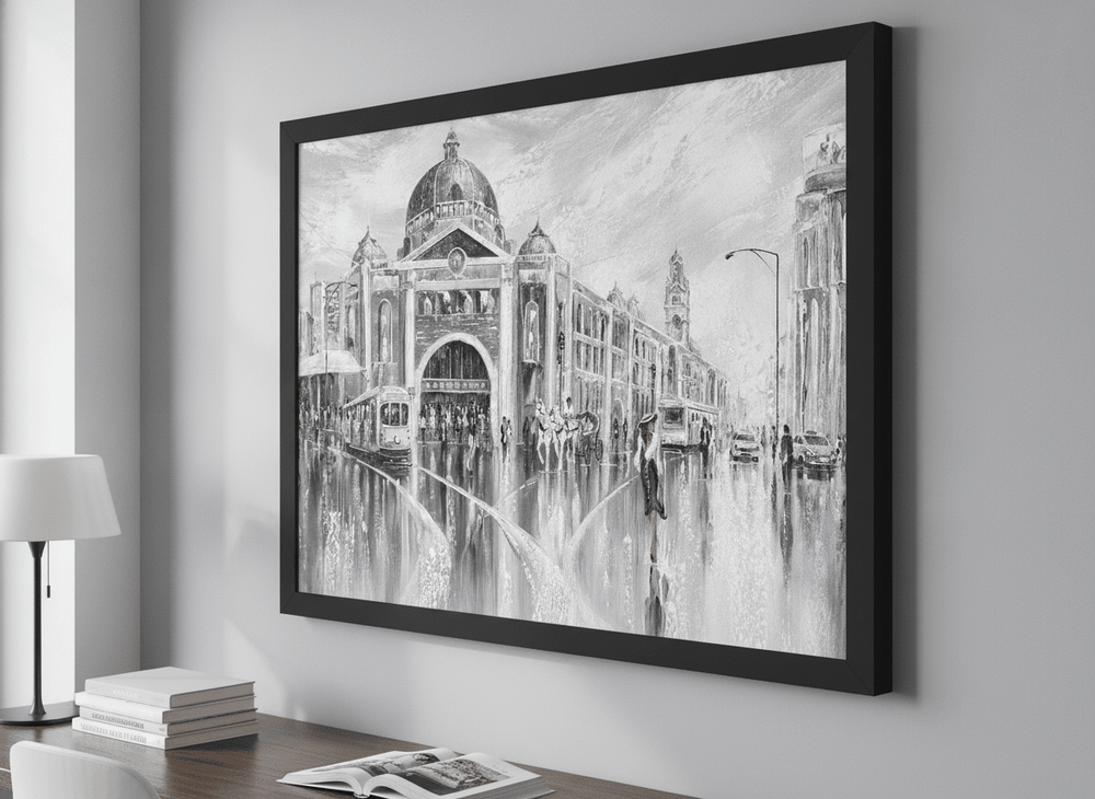 Contemporary wall art featured in a bright modern office workspace