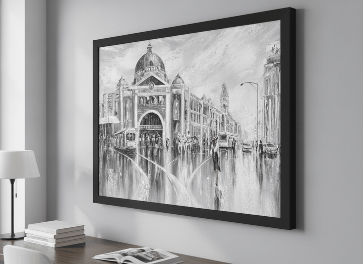 Contemporary wall art featured in a bright modern office workspace