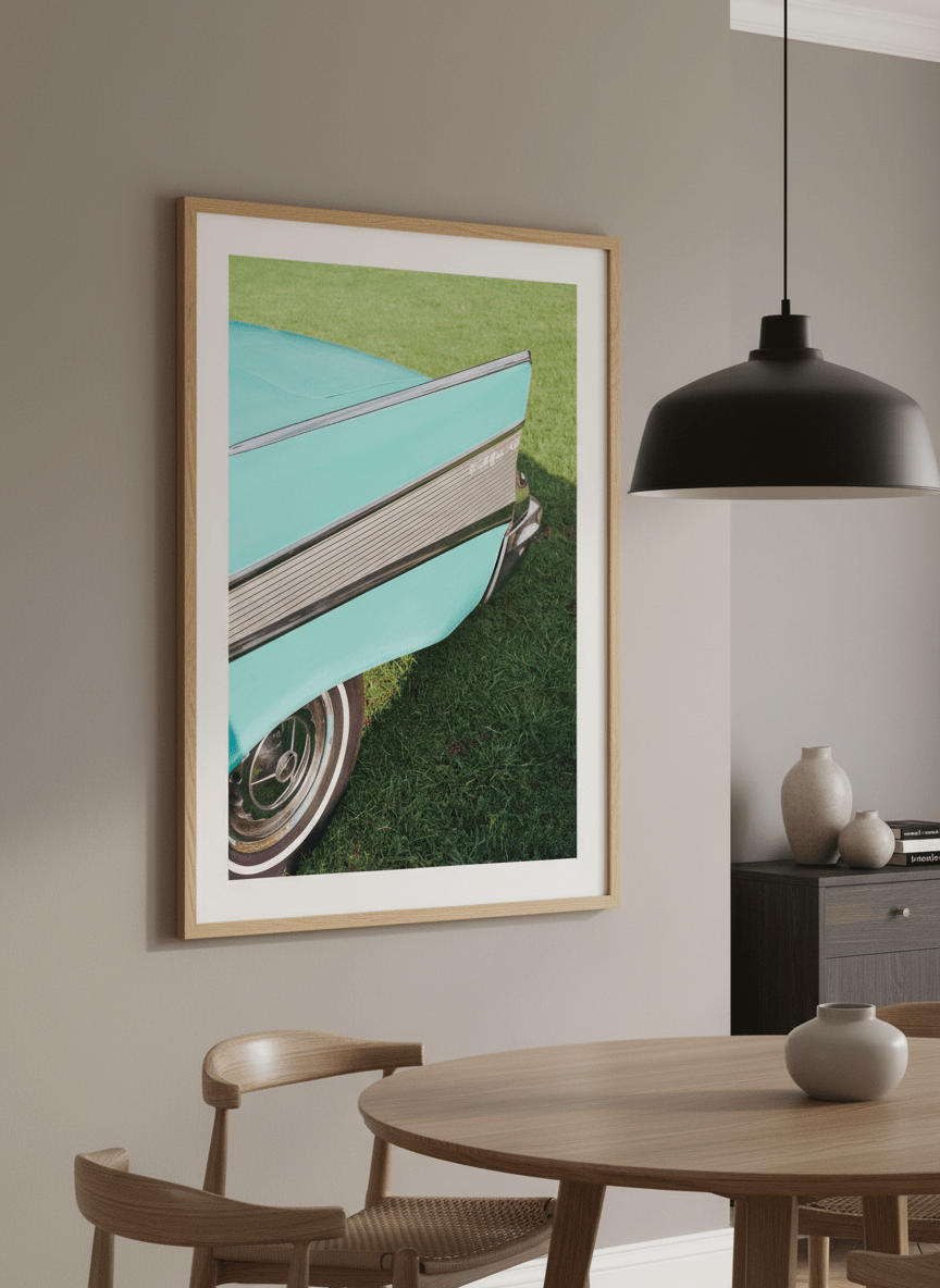Wall art styled above a dining table in a contemporary home