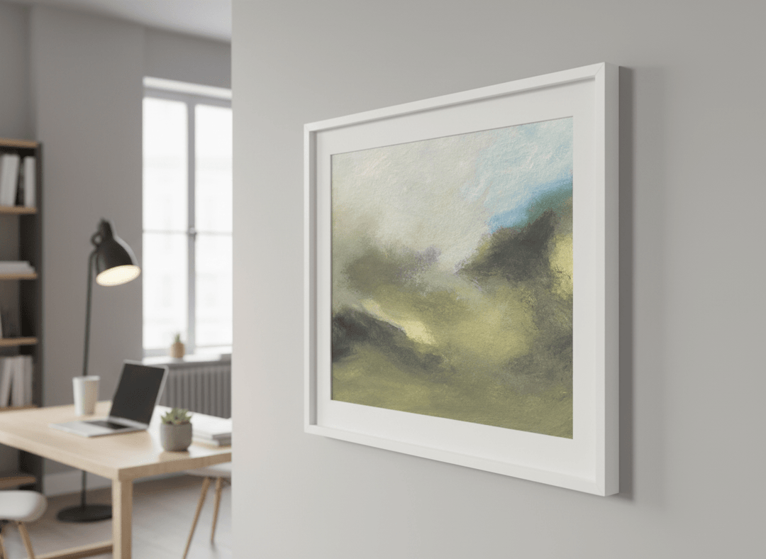 Contemporary wall art featured in a bright modern office workspace