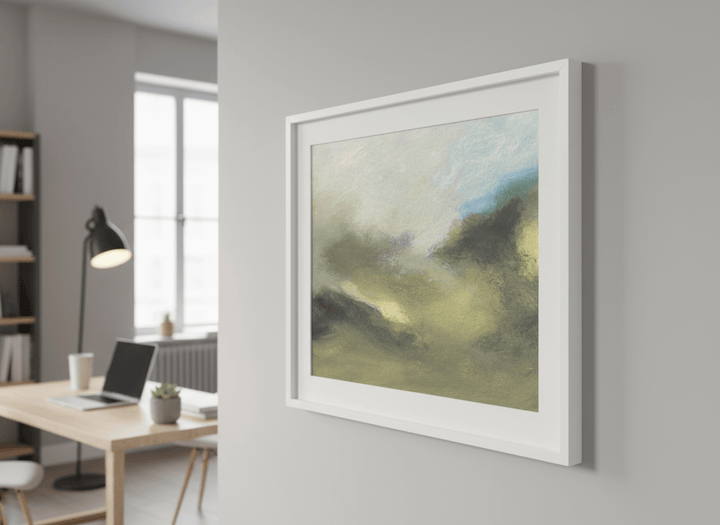 Contemporary wall art featured in a bright modern office workspace