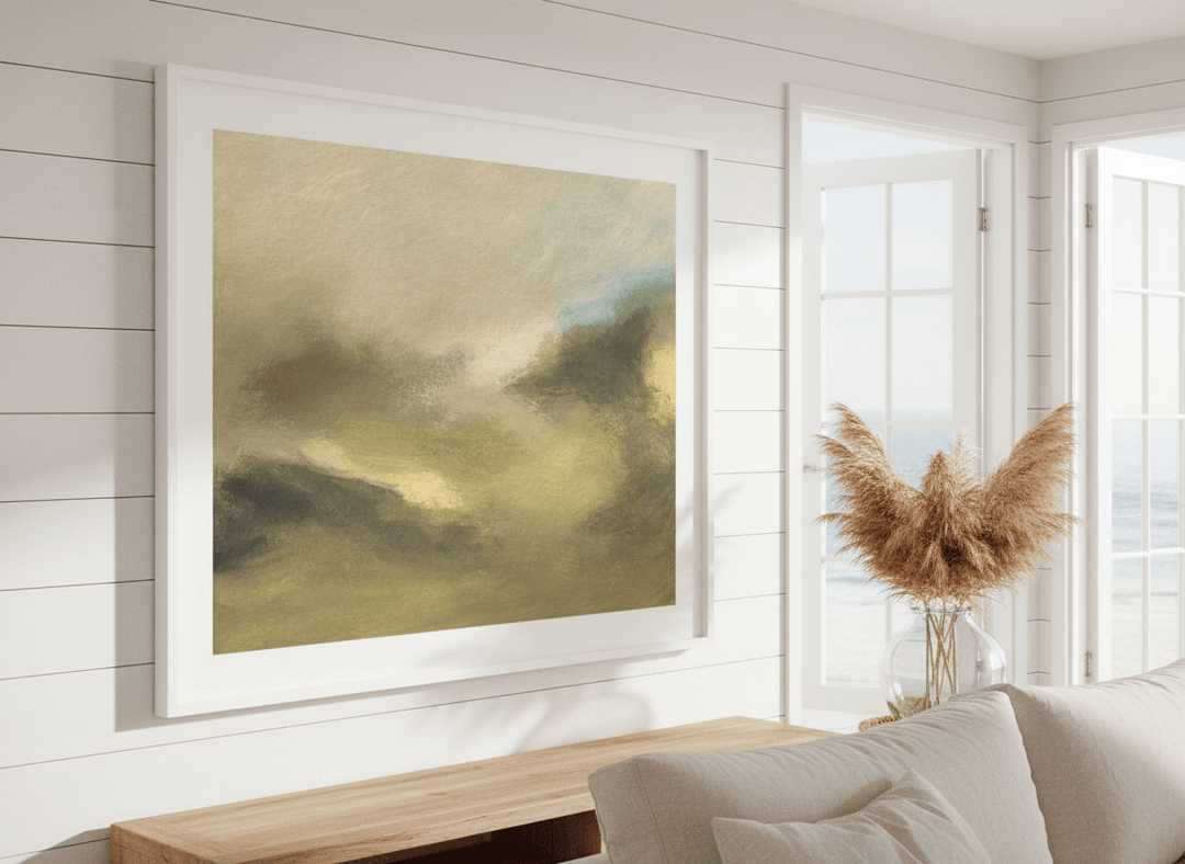 Neutral wall art displayed in a sunny coastal beach house