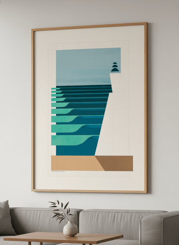 Modern wall art styled above a sofa in a neutral living room