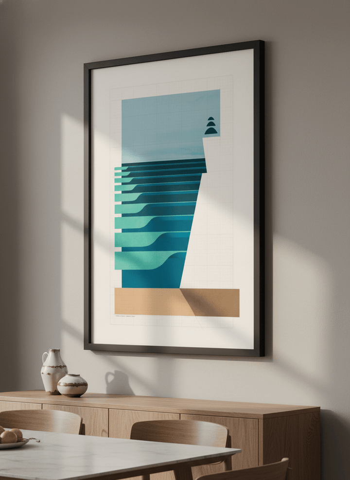 Wall art styled above a dining table in a contemporary home