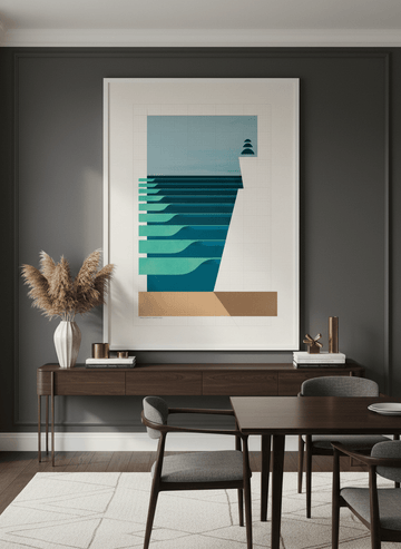 Monumental artwork centred on a feature wall in a luxe interior