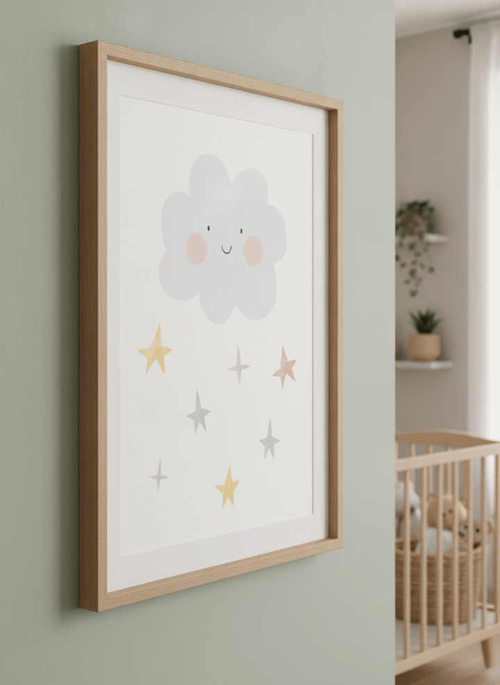 Soft neutral wall art styled in a serene nursery with pastel tones