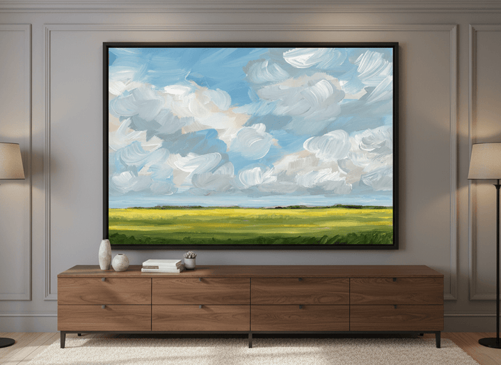 Monumental artwork centred on a feature wall in a luxe interior