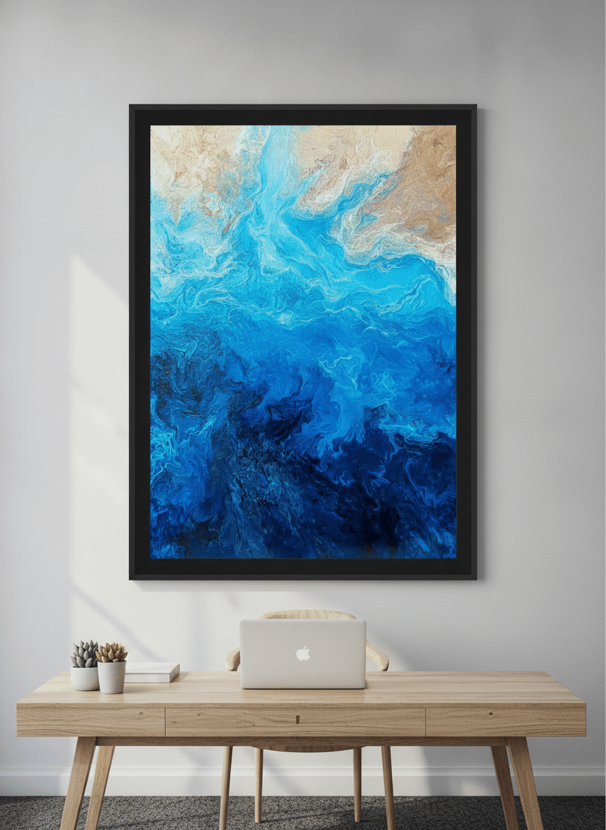 Contemporary wall art featured in a bright modern office workspace