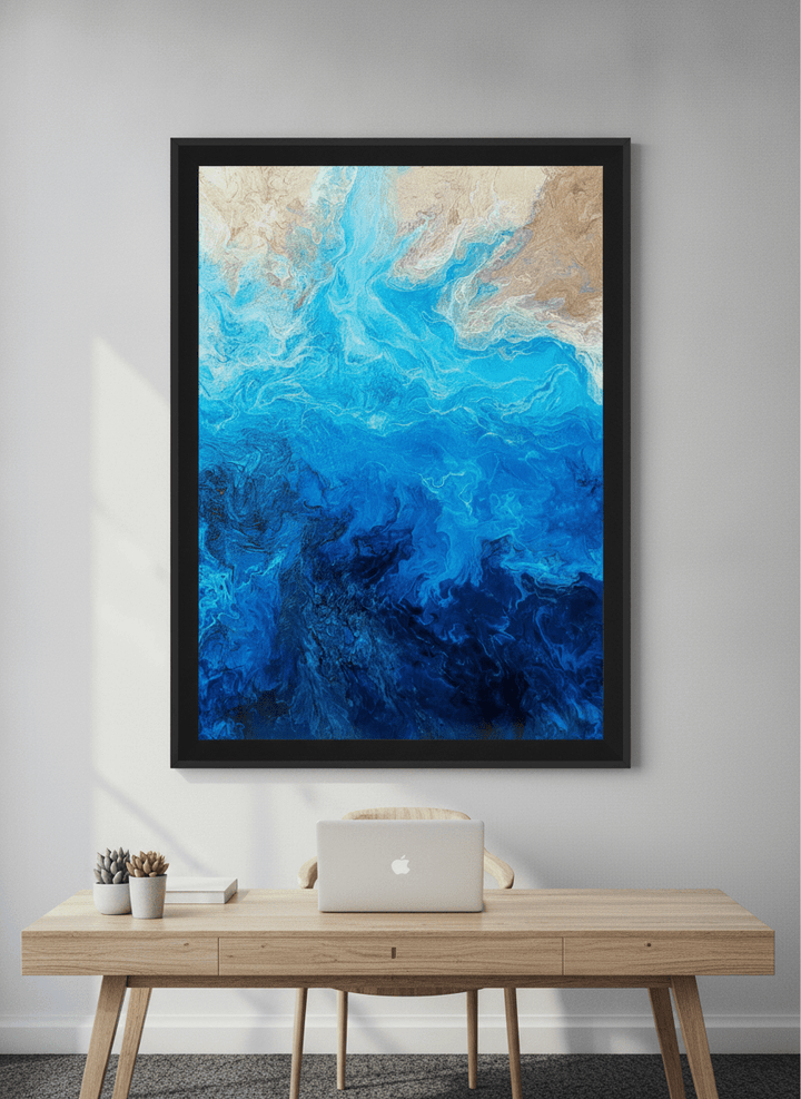 Contemporary wall art featured in a bright modern office workspace