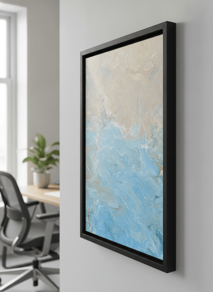 Contemporary wall art featured in a bright modern office workspace