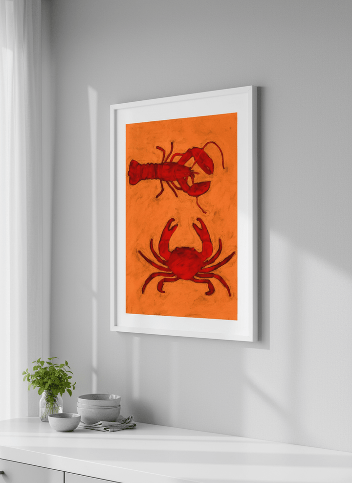 Artwork styled on the wall of a bright modern kitchen