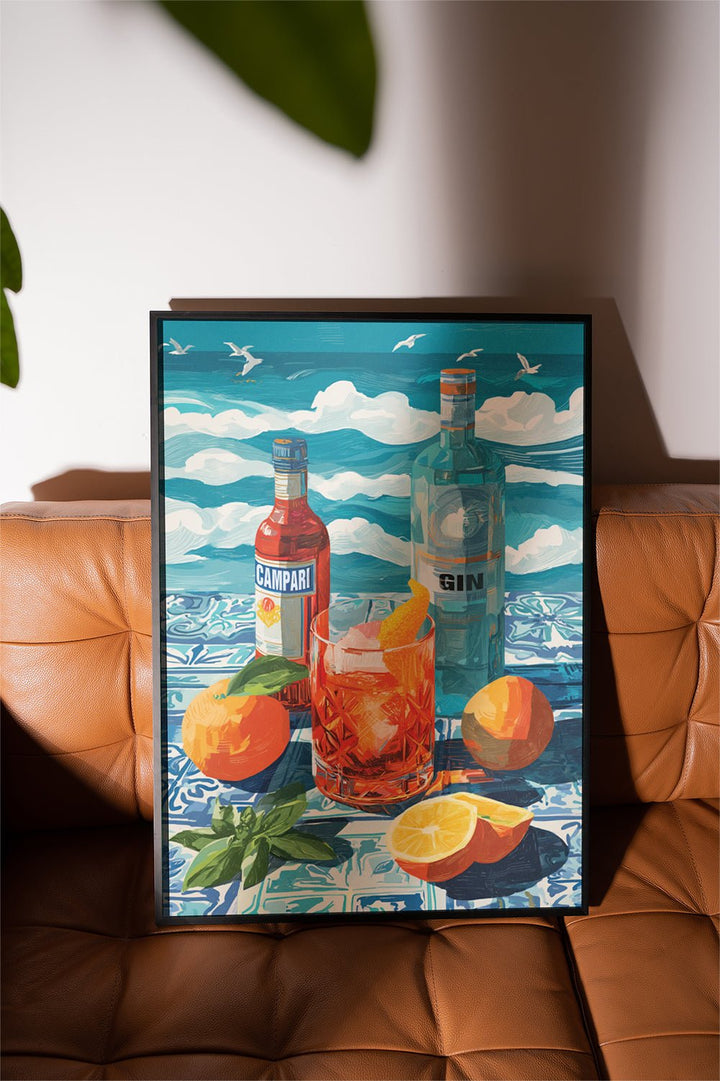 Coastal Negroni Oil Painting Illustration wall - art - picture - poster