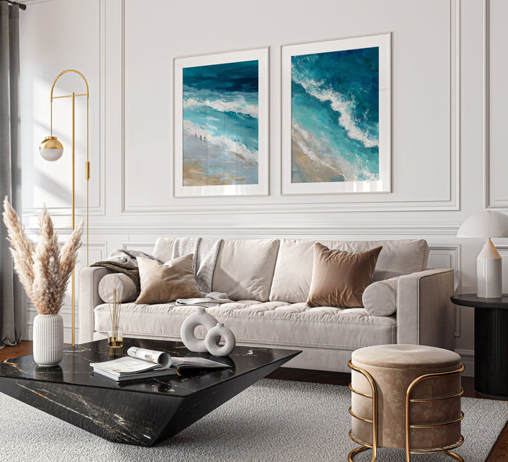 Coastal Rush Oil Illustration Abstract Set of 2 wall - art - picture - poster