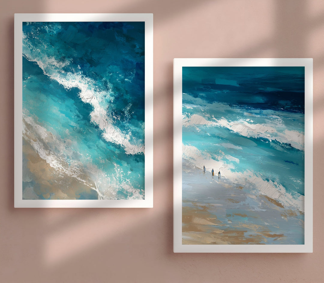 Coastal Rush Oil Illustration Abstract Set of 2 wall - art - picture - poster
