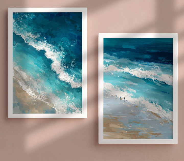 Coastal Rush Oil Illustration Abstract Set of 2 wall - art - picture - poster