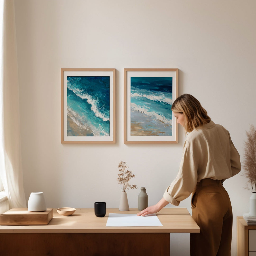 Coastal Rush Oil Illustration Abstract Set of 2 wall - art - picture - poster