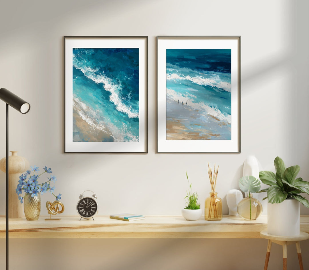Coastal Rush Oil Illustration Abstract Set of 2 wall - art - picture - poster
