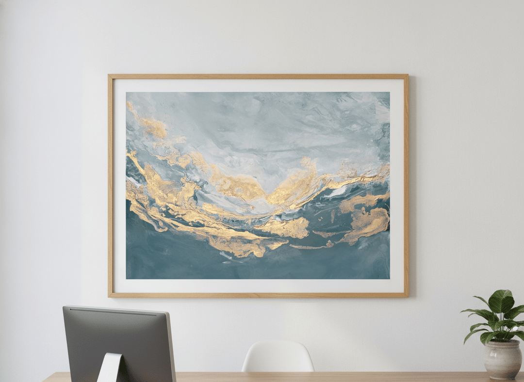Contemporary wall art featured in a bright modern office workspace