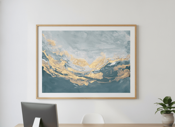 Contemporary wall art featured in a bright modern office workspace
