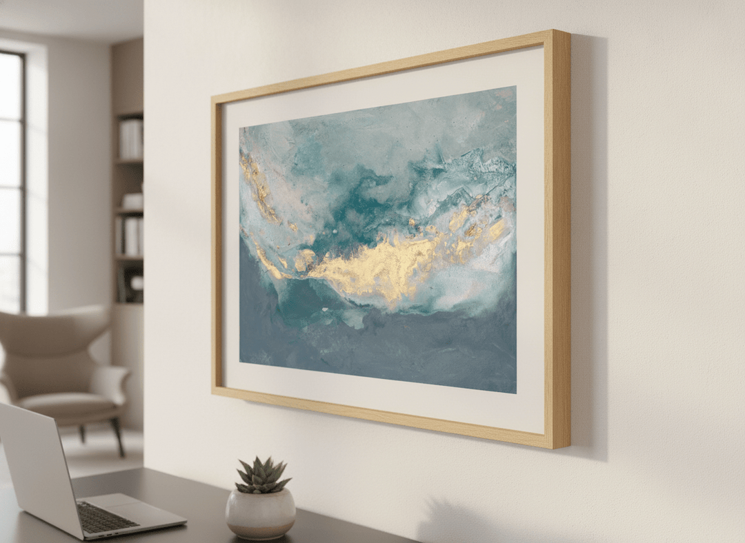 Contemporary wall art featured in a bright modern office workspace