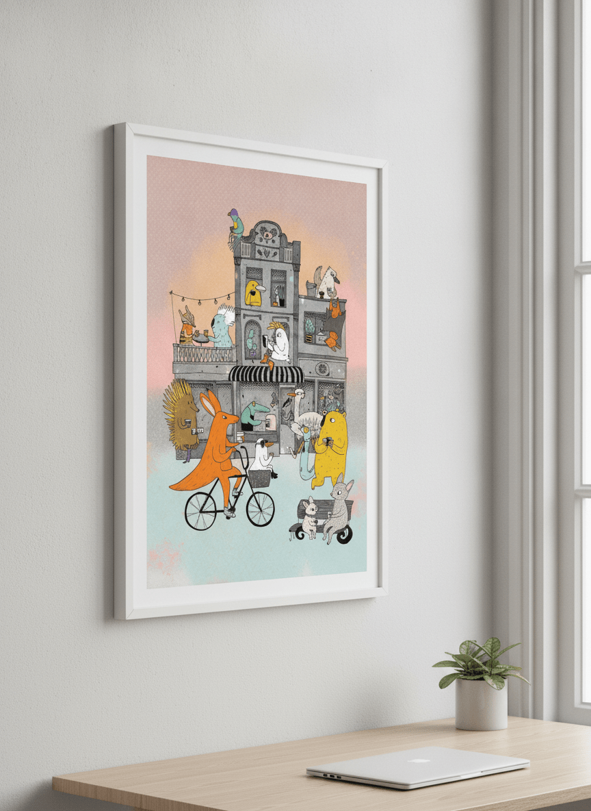 Contemporary wall art featured in a bright modern office workspace