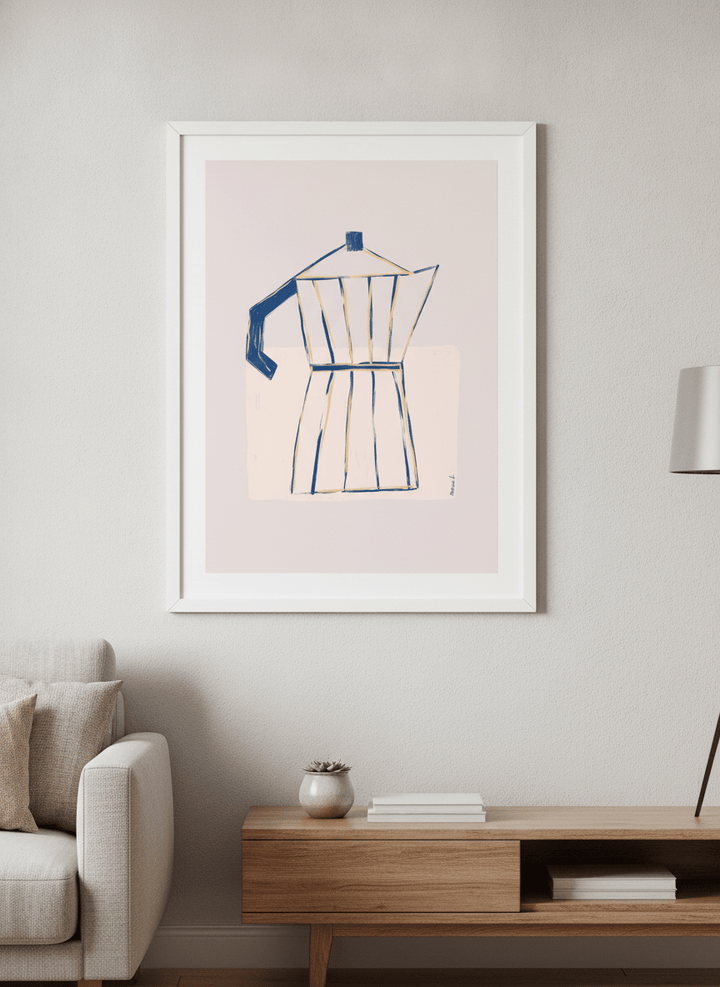 Modern wall art styled above a sofa in a neutral living room