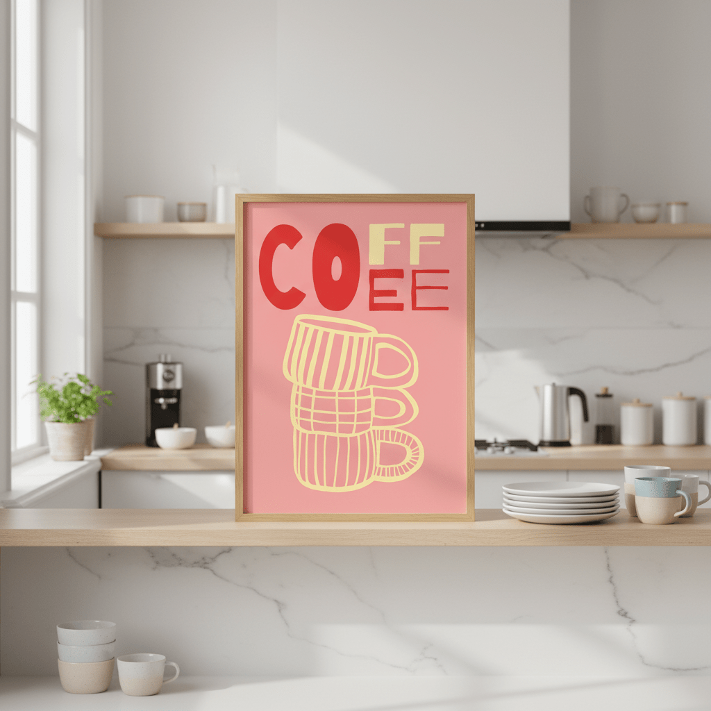 COFFEE Pink Wall Art Kitchen Print wall - art - picture - poster