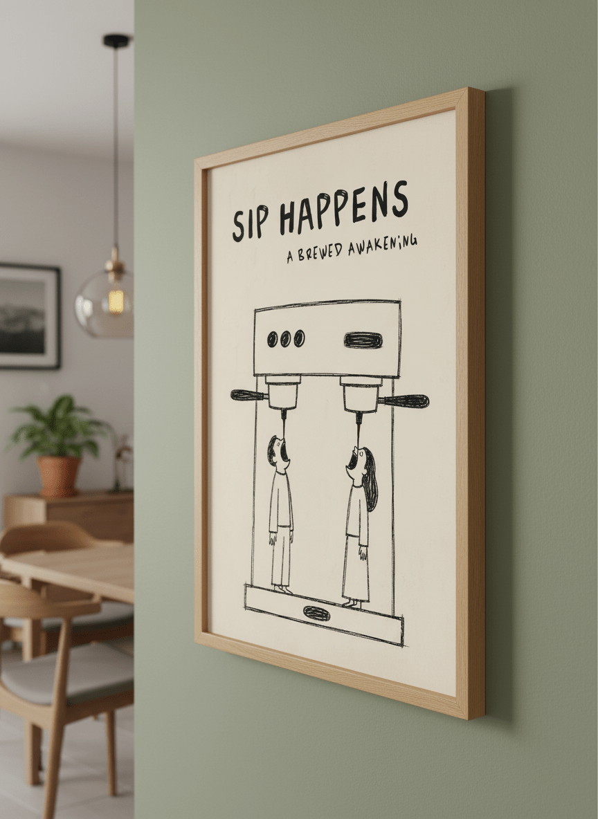 Wall art styled above a dining table in a contemporary home