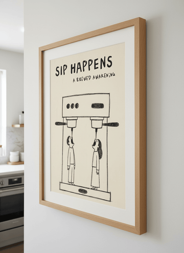 Artwork styled on the wall of a bright modern kitchen
