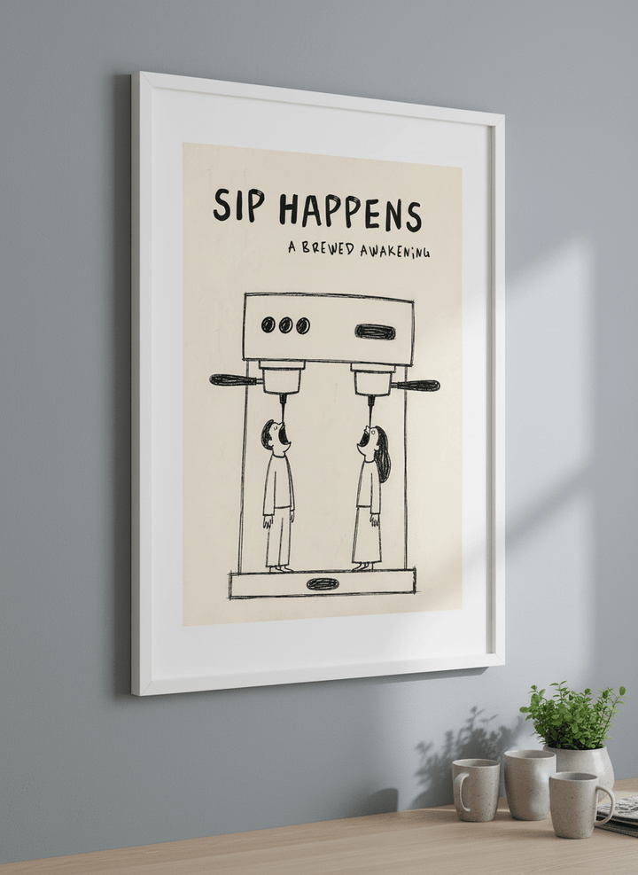 Artwork styled on the wall of a bright modern kitchen